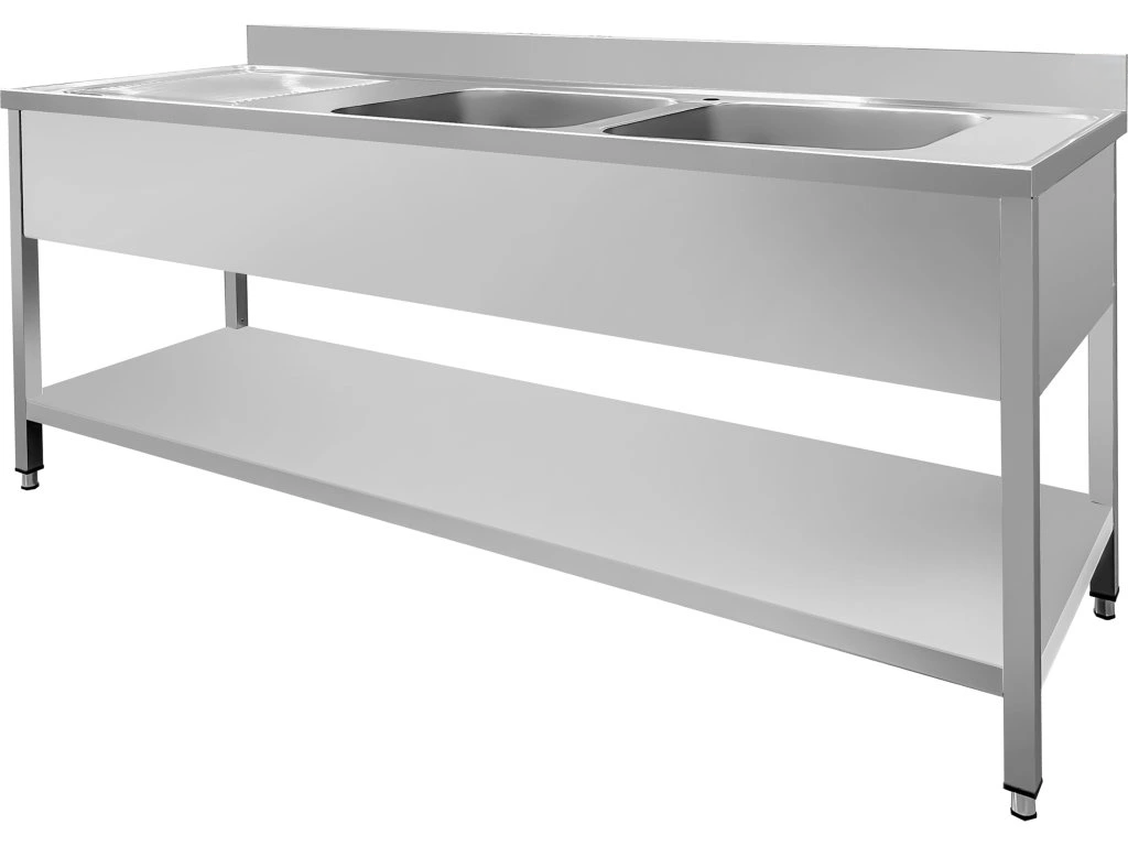 Nerezový dvojdřez vpravo s odkapávací plochou a policí 180x70x87cm