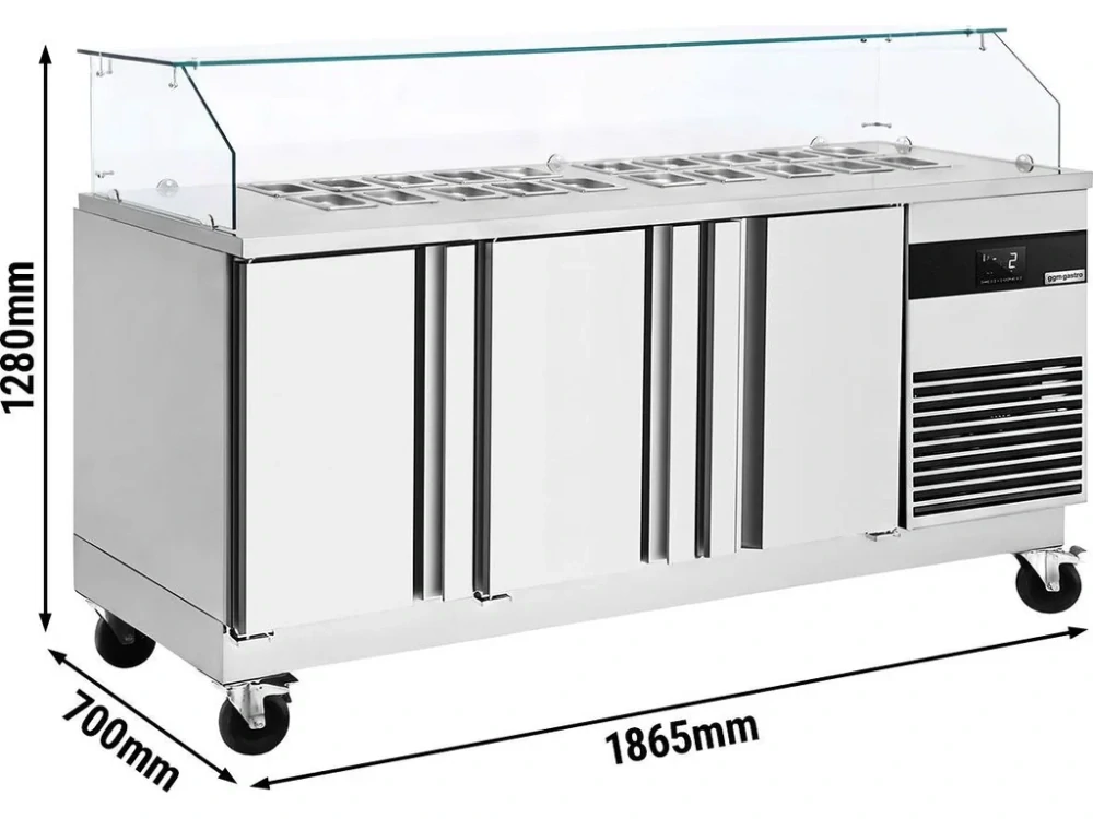 Saladeta PREMIUM - 1865 mm - 3 dveře - se skleněným nástavcem pro 8x GN 1/6