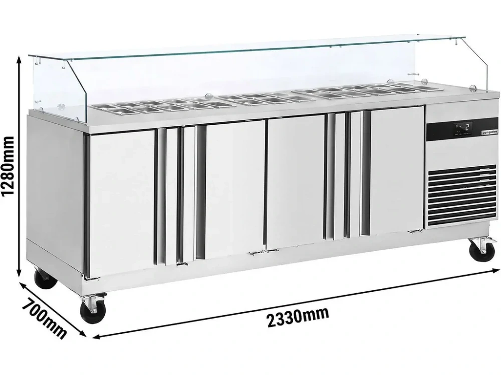 Saladeta PREMIUM - 2330 mm - 4 dveře - se skleněným nástavcem pro 10x GN 1/6