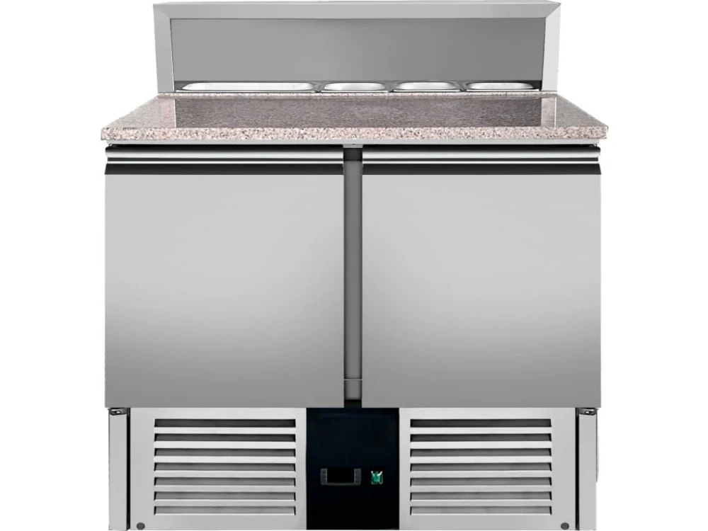 Chladící stůl se saladetou a granitovou deskou - 0,9 x 0,7 m - se 2 dvířky