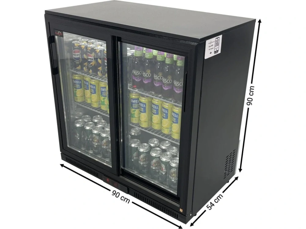 Barová lednička – 0,9 m – 190 l – se 2 skleněnými dvířky a 2 policemi – černá