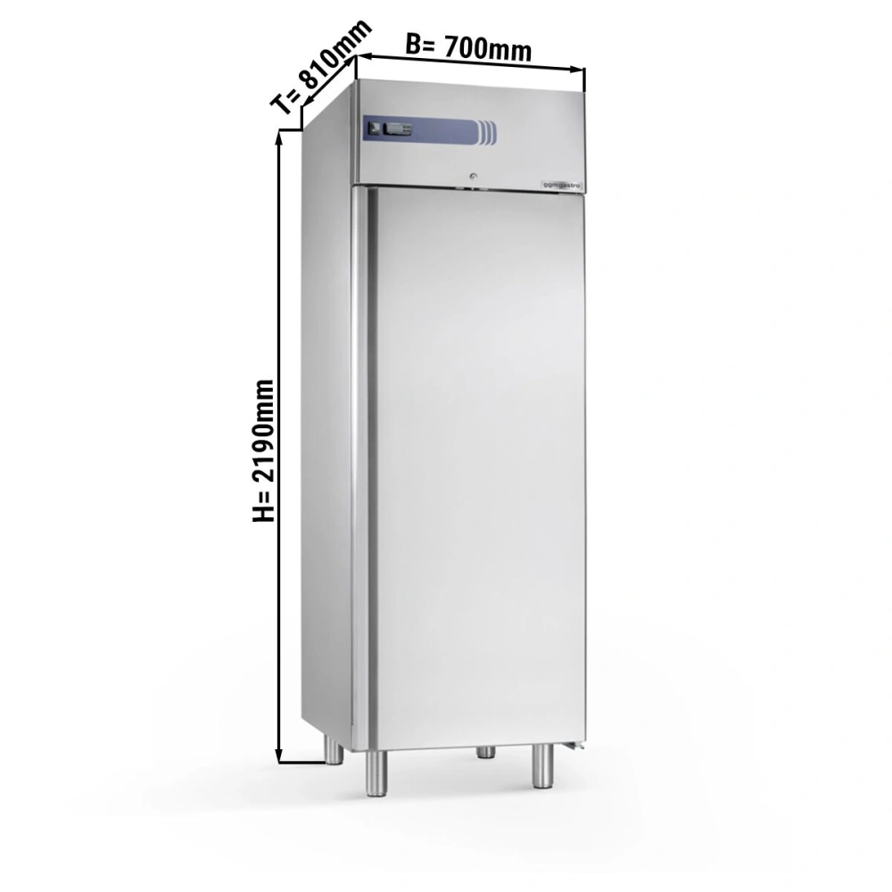 Lednice na těstoviny Nerezová ocel PREMIUM PLUS - EN 600x400 - 700 mm - 585 l - až +35 °C - s 1 dveře - Digitální termostat; Uzamykatelné dveře; LED…