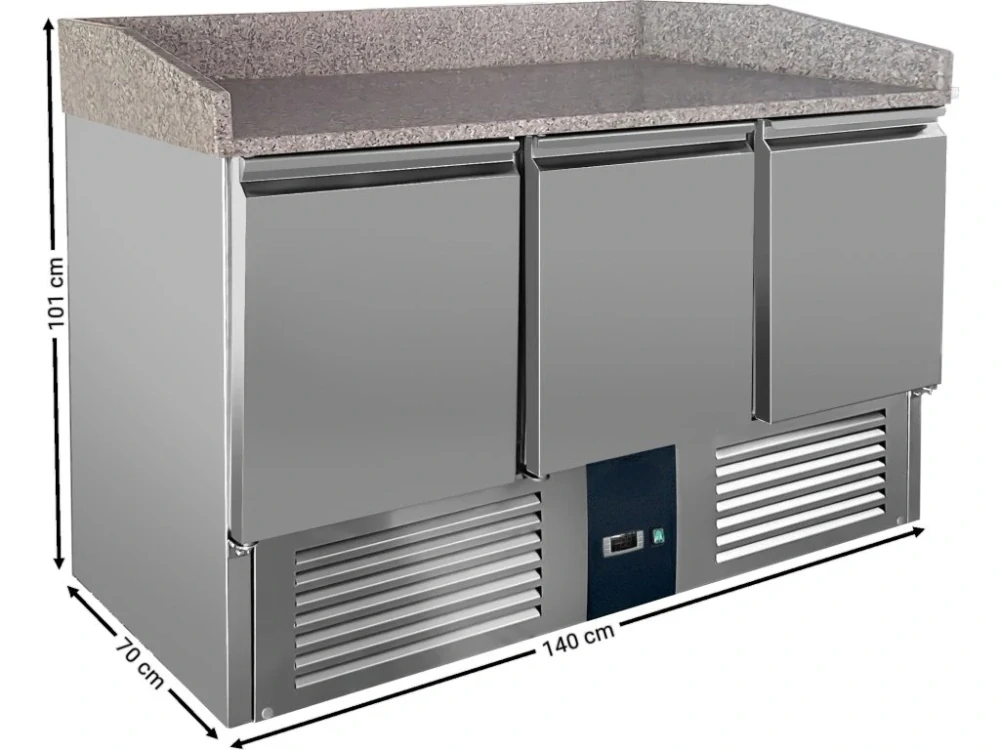 Chladící stůl na pizzu - 1,4 x 0,7 m - se 3 dvířky