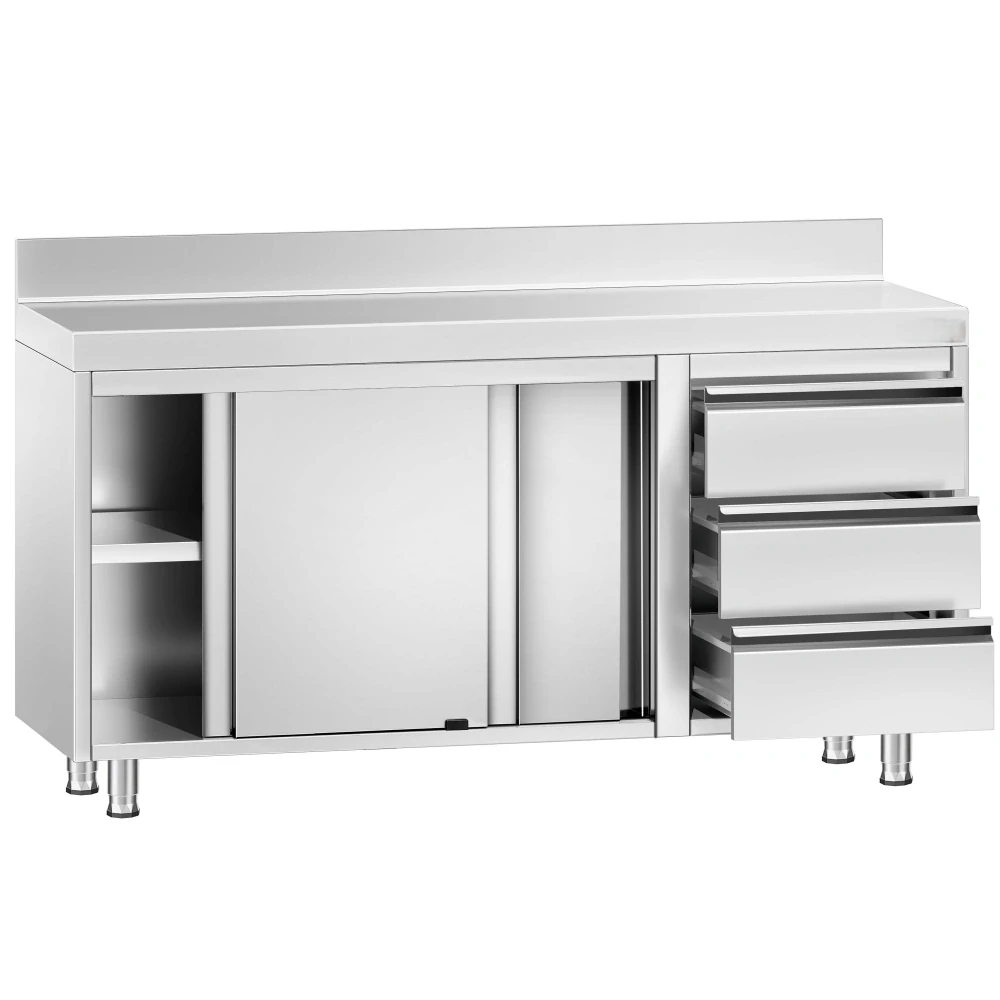 Nerezový pracovní stůl se skříňkou a zásuvkami vpravo 140x60x85cm