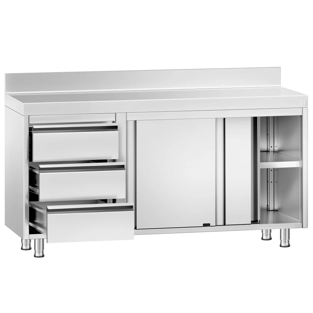 Nerezový pracovní stůl se skříňkou a zásuvkami vlevo 200x70x85cm