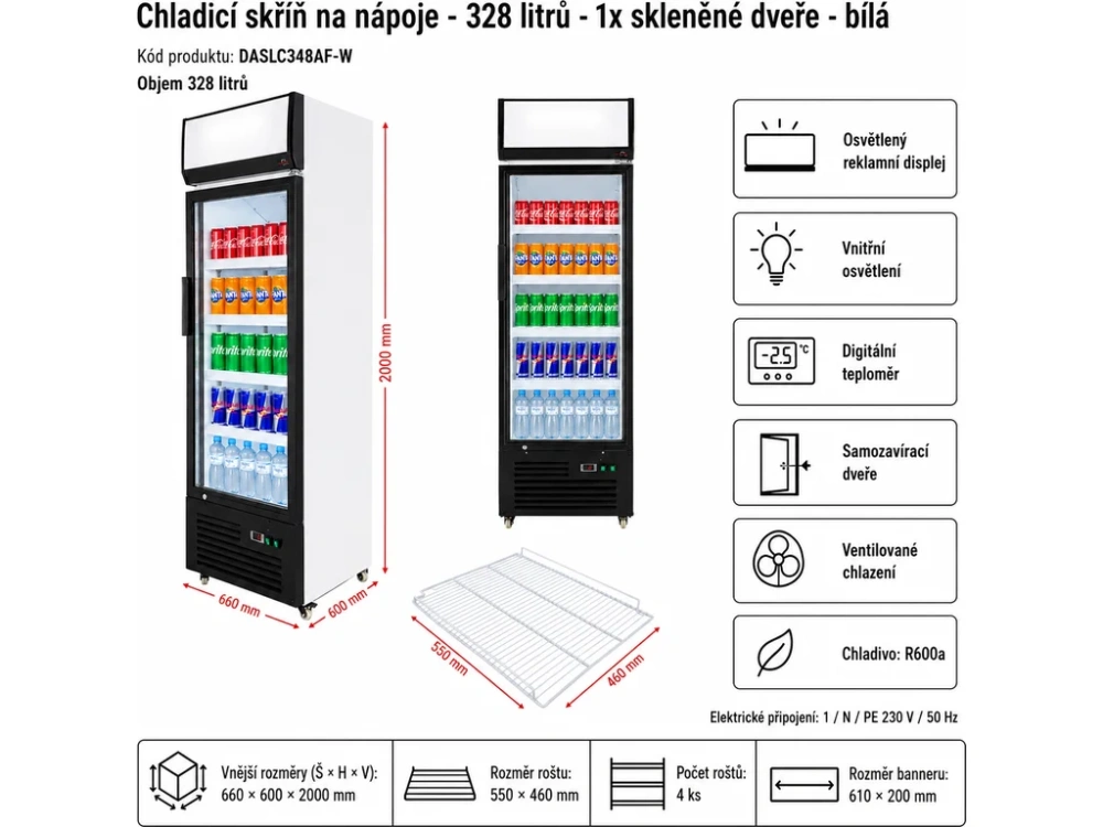 Chladicí skříň na nápoje - 328 litrů - 1x skleněné dveře - bílá