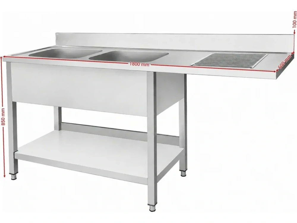 Dřezový stůl k myčce nádobí - 1 800 mm - 2 dřez vlevo - hloubka 600 mm