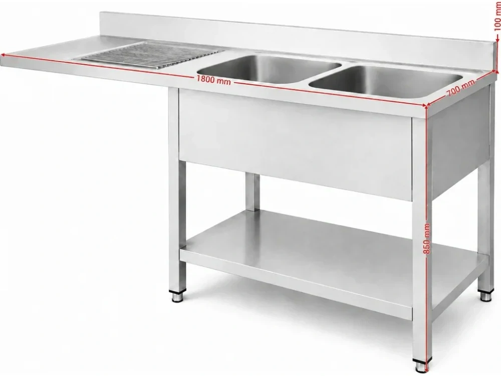 Dřezový stůl k myčce nádobí - 1 800 mm - 2 dřez vpravo - hloubka 700 mm