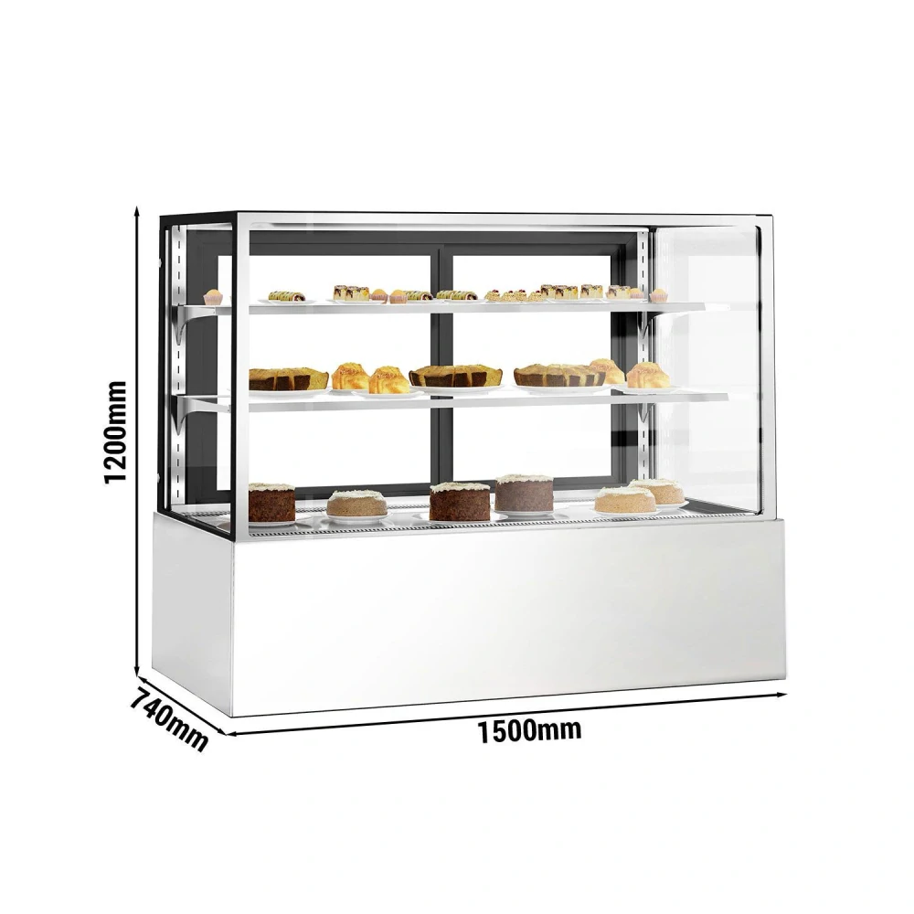 Cukrárenský pult - 1,5 m - se 2 policemi - přední sklo hranaté (LED)