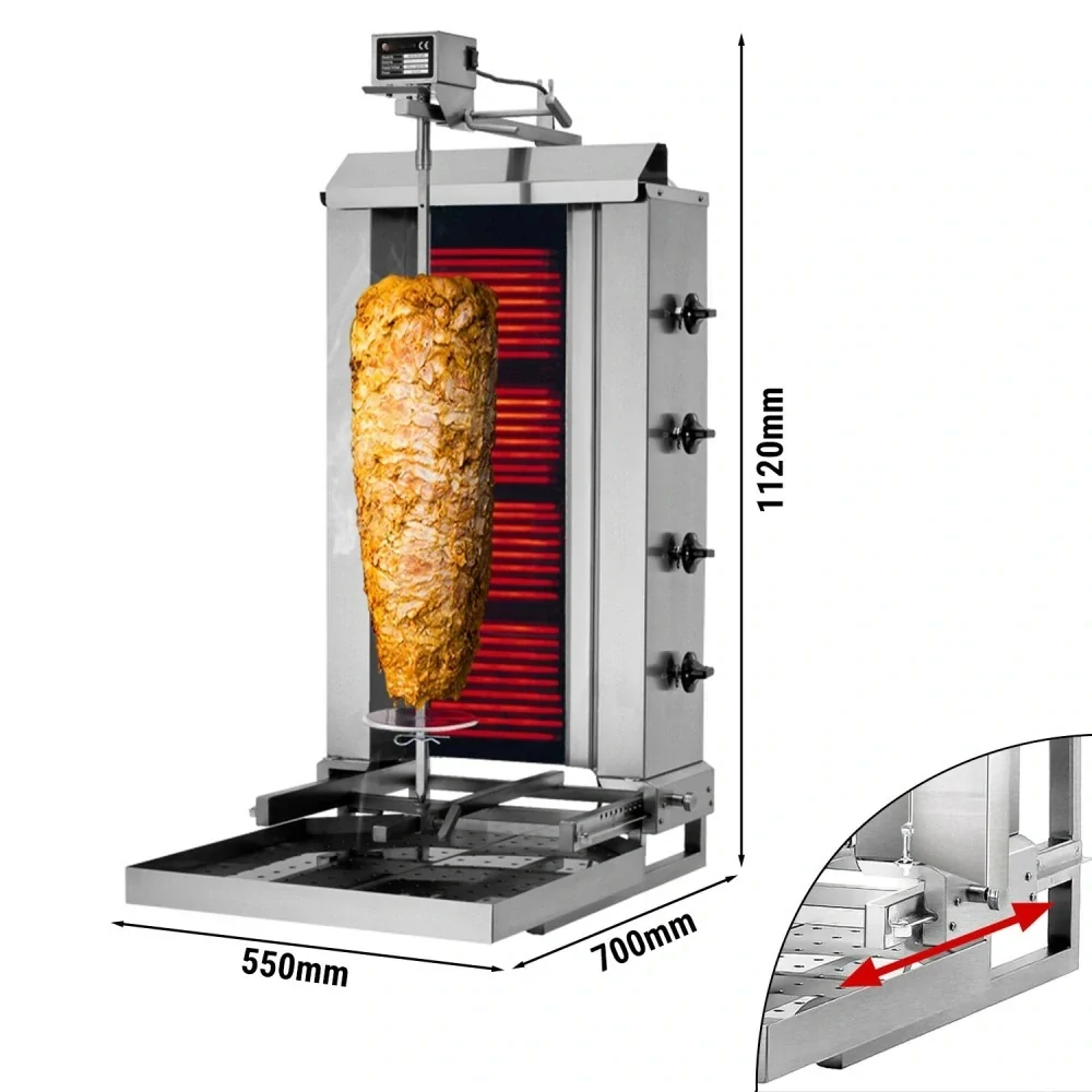 Gril na gyros/kebab - 3 hořáky - max. 40 kg - vč. křídlových dvířek