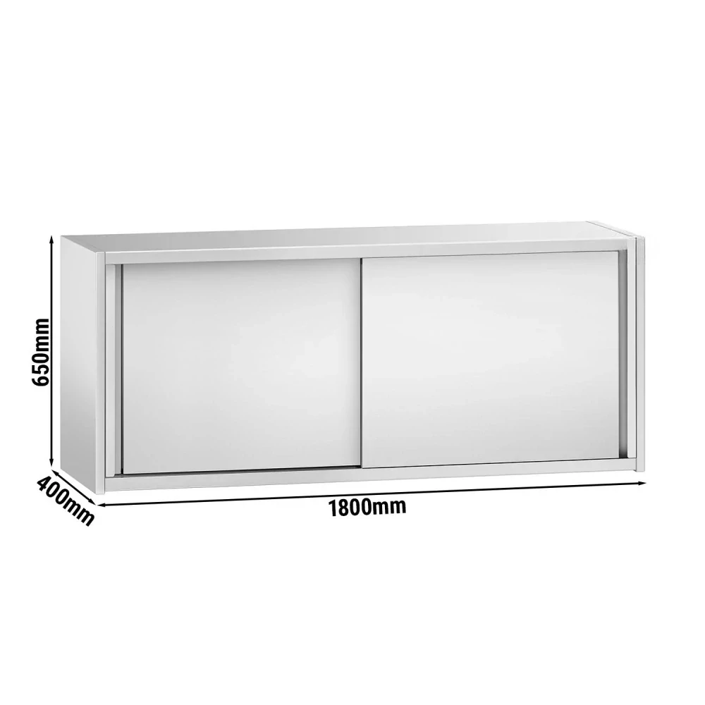 Nerezová nástěnná skříňka PREMIUM 1,8 m - s posuvnými dveřmi - výška 0,65 m