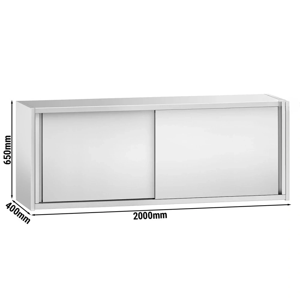 Nerezová nástěnná skříňka PREMIUM 2,0 m - s posuvnými dveřmi - výška 0,65 m
