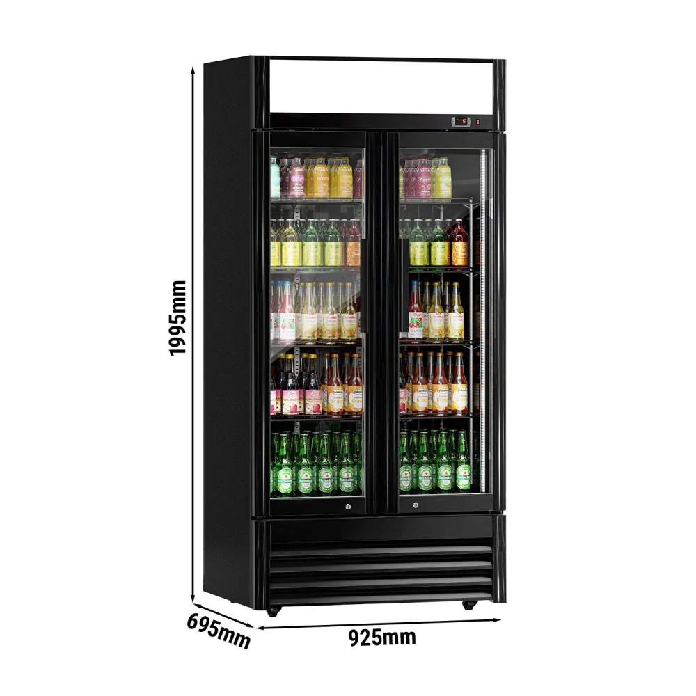 Lednice na nápoje černá - 630L - se 2 skleněnými dveřmi