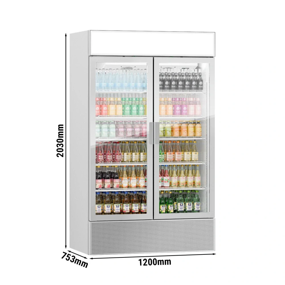 Lednice na nápoje - 1200L - bezrámový design - 2 skleněné dveře & reklamní displej