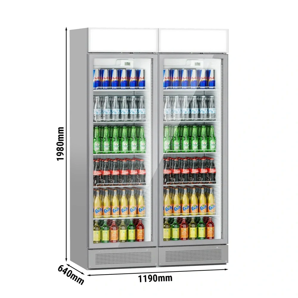 (2 kusy) Chladnička na nápoje - 690 litrů - bezrámová konstrukce - se 2 skleněnými dveřmi a reklamním displejem