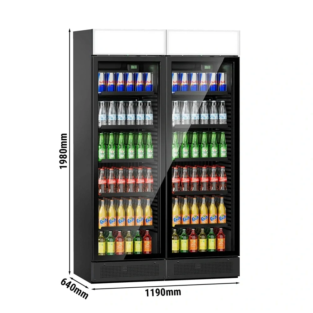 (2 kusy) Chladnička na nápoje - 690 litrů - bezrámová konstrukce - se 2 skleněnými dveřmi a reklamním displejem