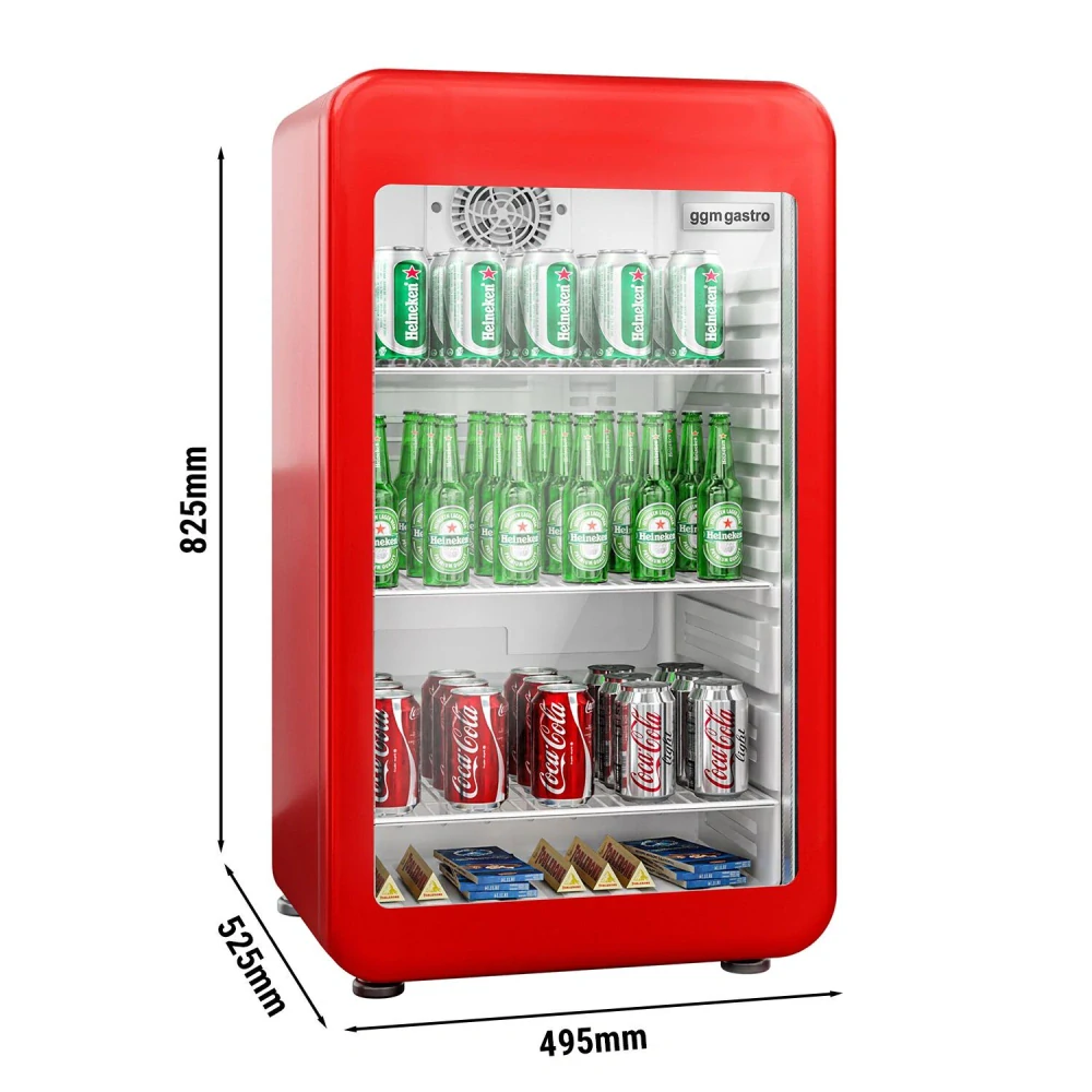 Mini barová lednice - 113L - s 1 skleněnými dveřmi - červená