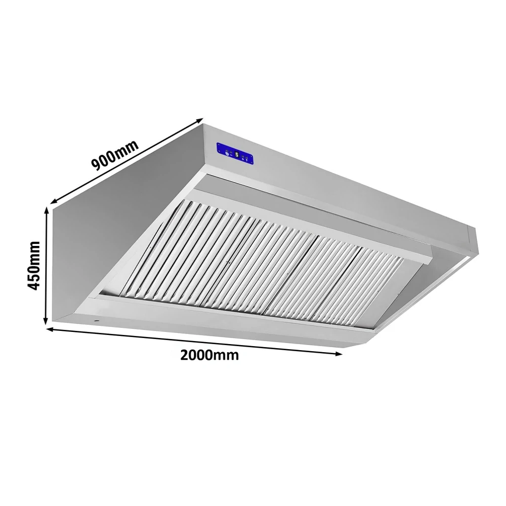 Nástěnná digestoř 2,0 m - s motorem, regulátorem, filtrem a svítidlem