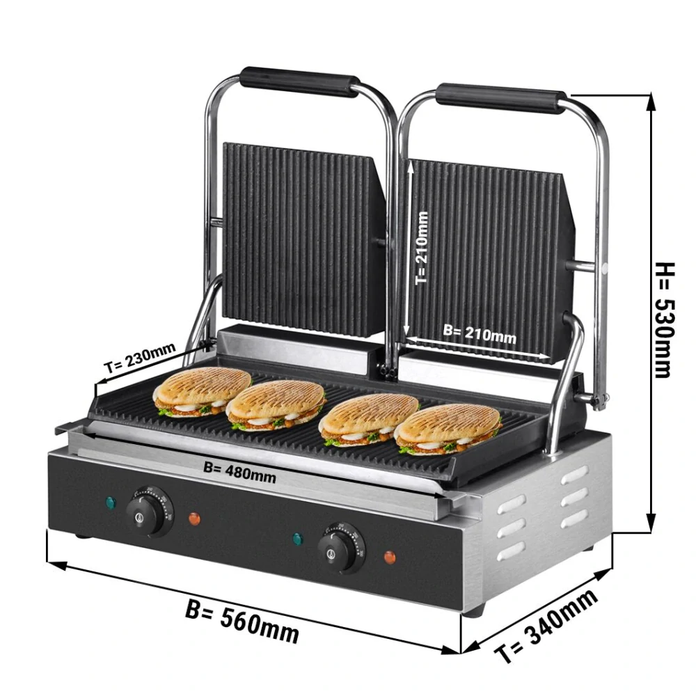 Kontaktní gril - drážkovaná horní + spodní část |3600 W | Stolní gril | Multigril | Sendvičovač | Elektrický gril | Paninimaker