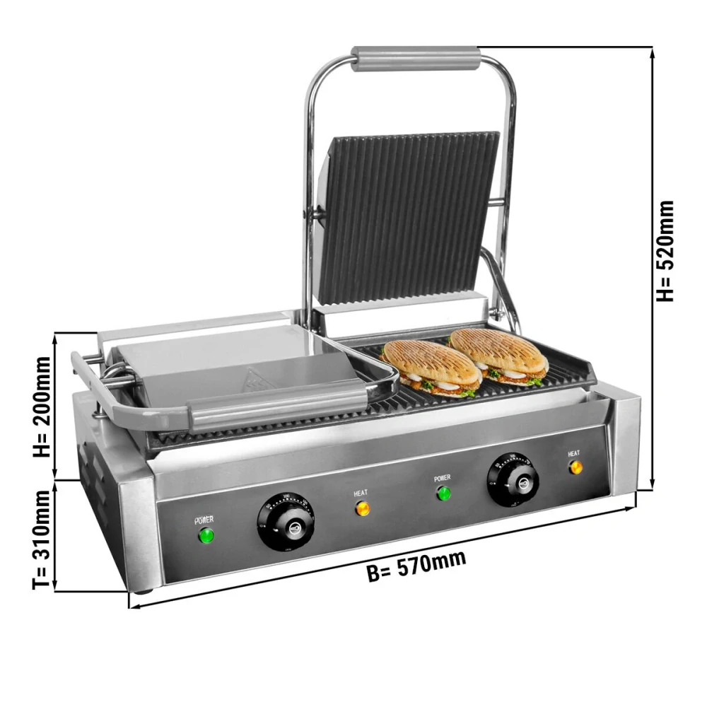 Kontaktní gril - 4,4 kW - nahoře & dole drážkovaný - grilovací plocha: 475x230mm