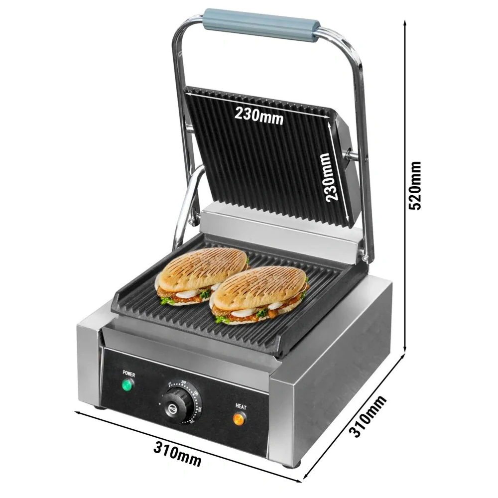 Kontaktní gril - 2,2 kW - nahoře & dole drážkovaný - grilovací plocha: 230x230mm