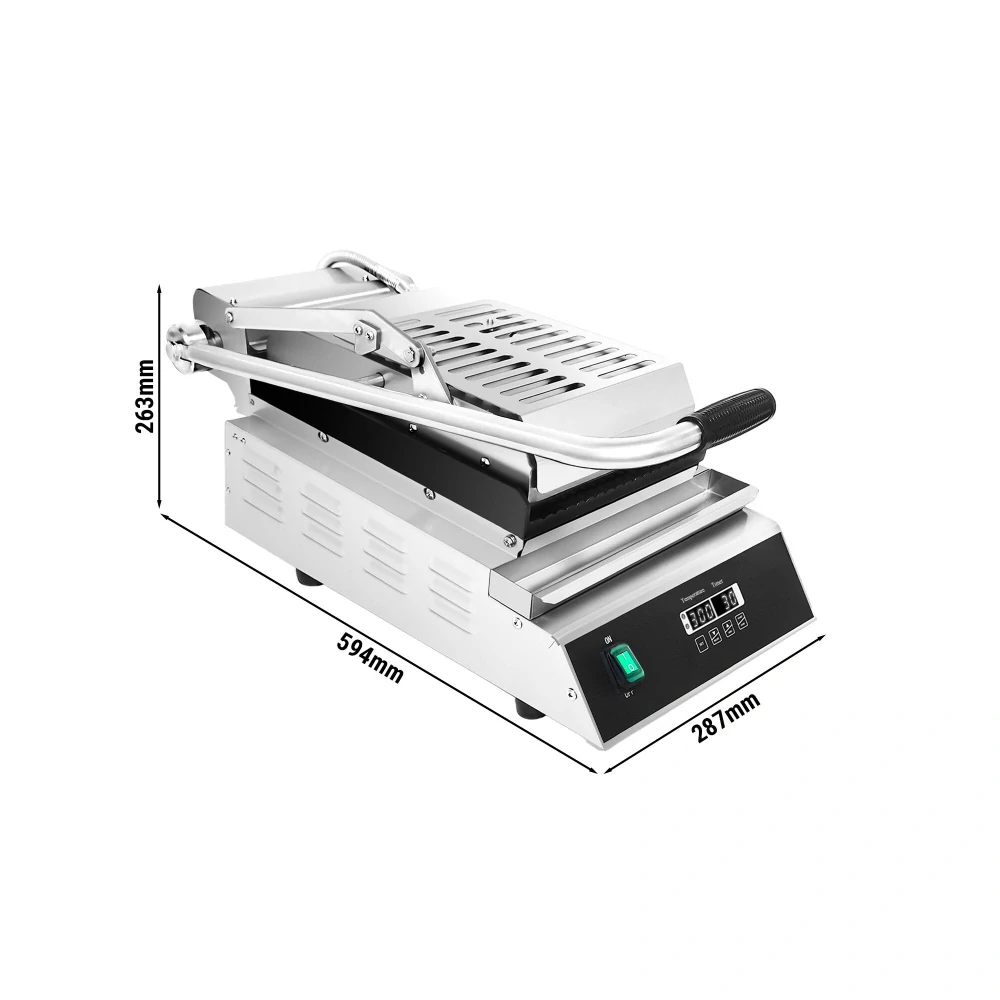 Kontaktní gril - 2,8 kW - Digitální - Drážkovaná horní a spodní část - Grilovací plocha: 223x380mm