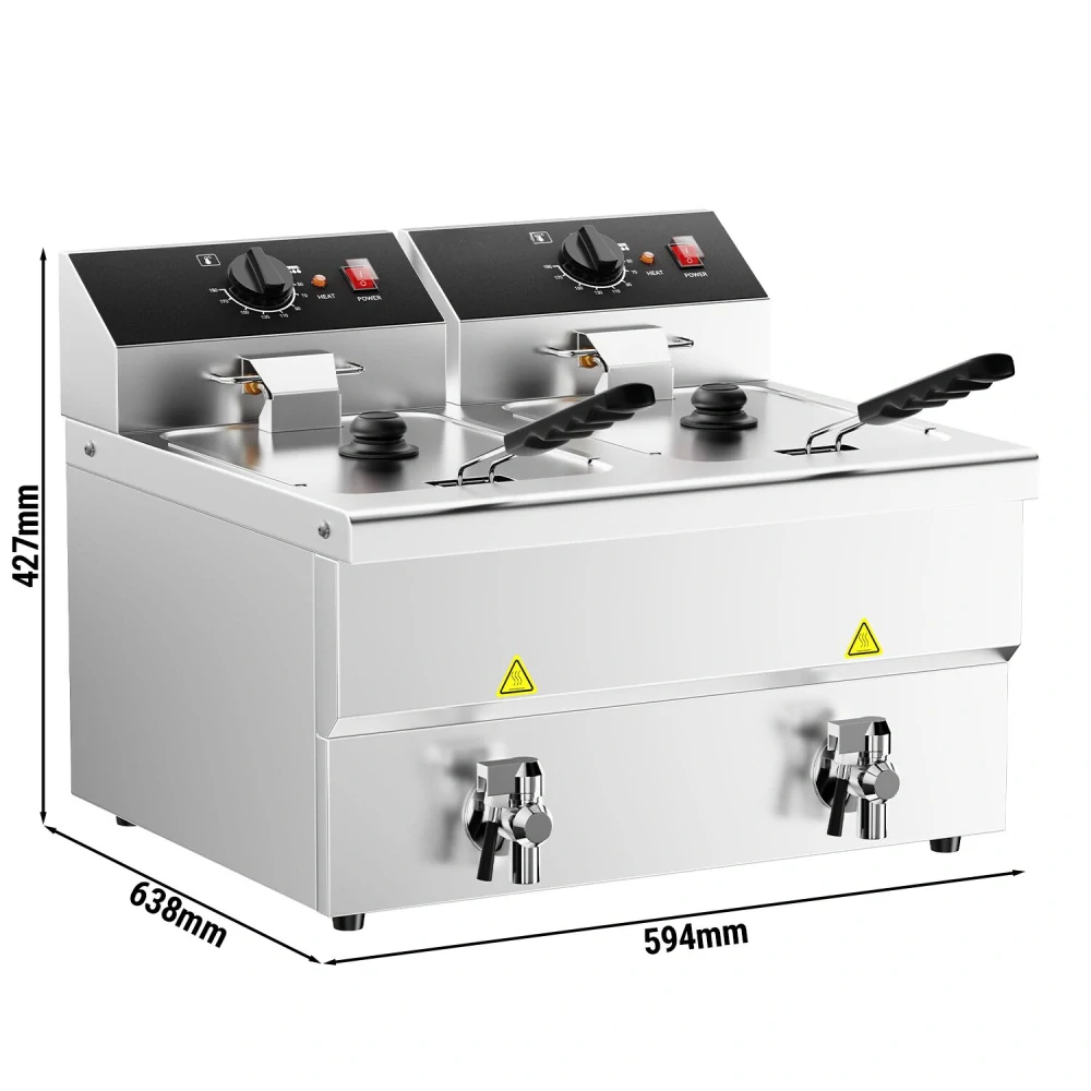Elektrická dvojitá fritéza - 600 mm - 8+8L - 6,5 kW - s vypouštěcím kohoutkem