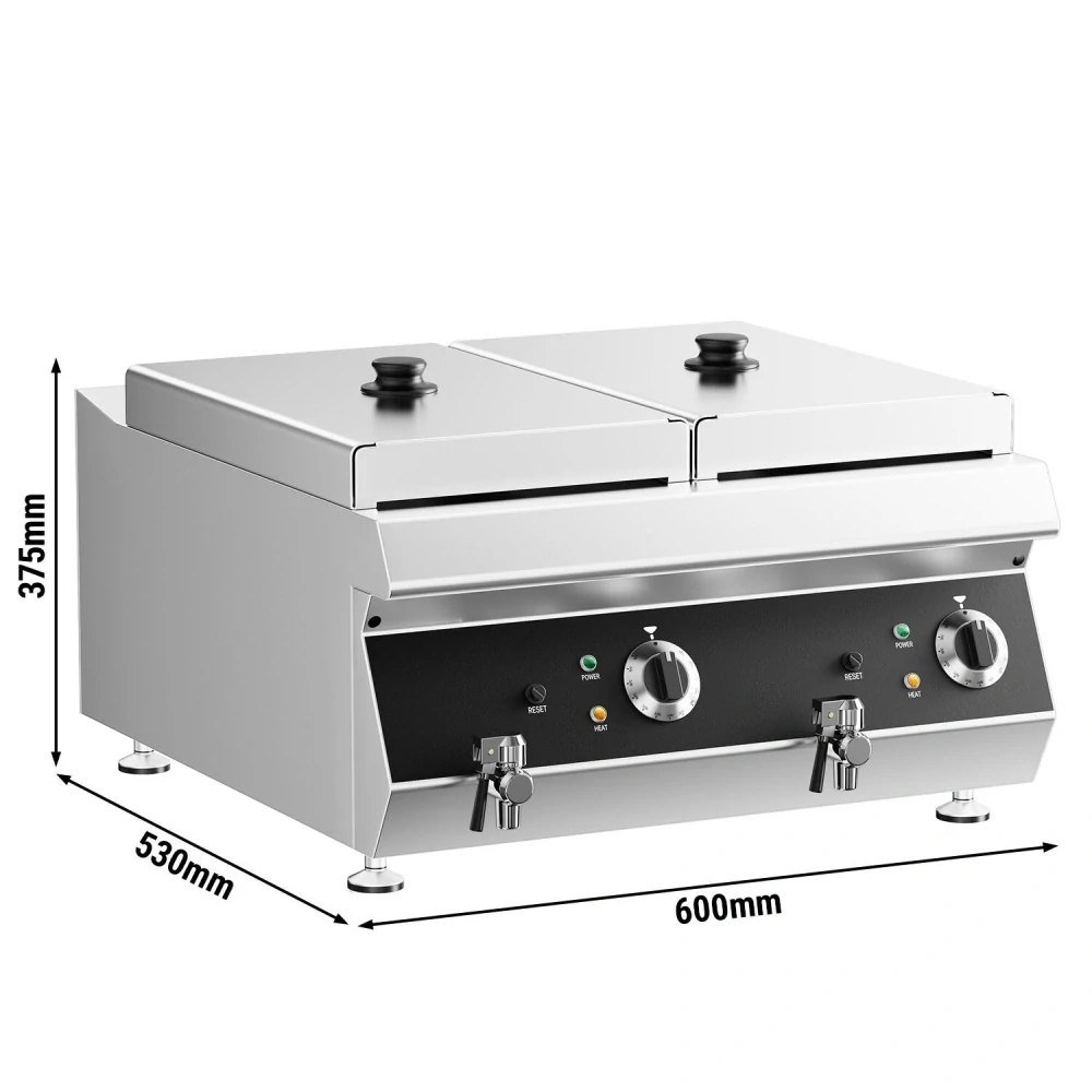 Dvojitá fritéza - 600 mm - 13+13 litrů - 9 kW - s vypouštěcím kohoutem