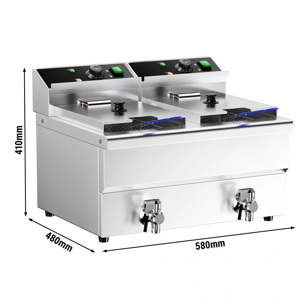 Elektrická dvojitá fritéza - 8+8 litrů - 6,5 kW - s vypouštěcím kohoutem