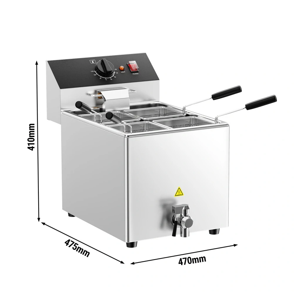 Vařič těstovin - 8 L - 3,25 kW - s vypouštěcím kohoutkem - vč. 4 košů