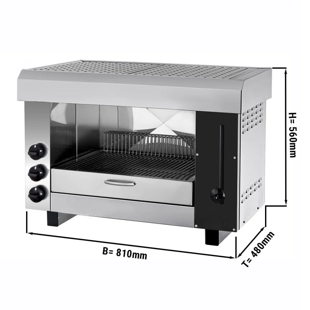 Pita trouba / Salamander PRO se 3 hořáky - 0,81 m | Trouba na gratinování | Topinkovač | Pečicí gril | Plyn | Gastro