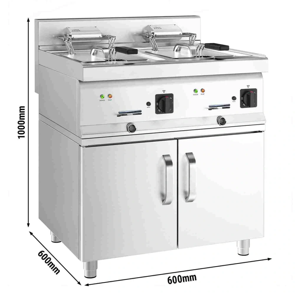Elektrická dvojitá fritéza - 10+10 litrů - 18 kW - vč. podstavce se 2 dvířky