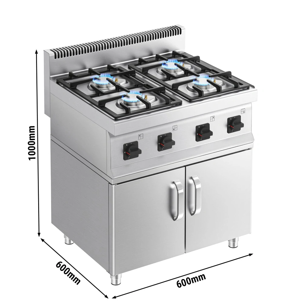 Plynový sporák - 4 hořáky (14 KW) s pilotním plamenem - vč. spodního dílu s 1 dveřmi