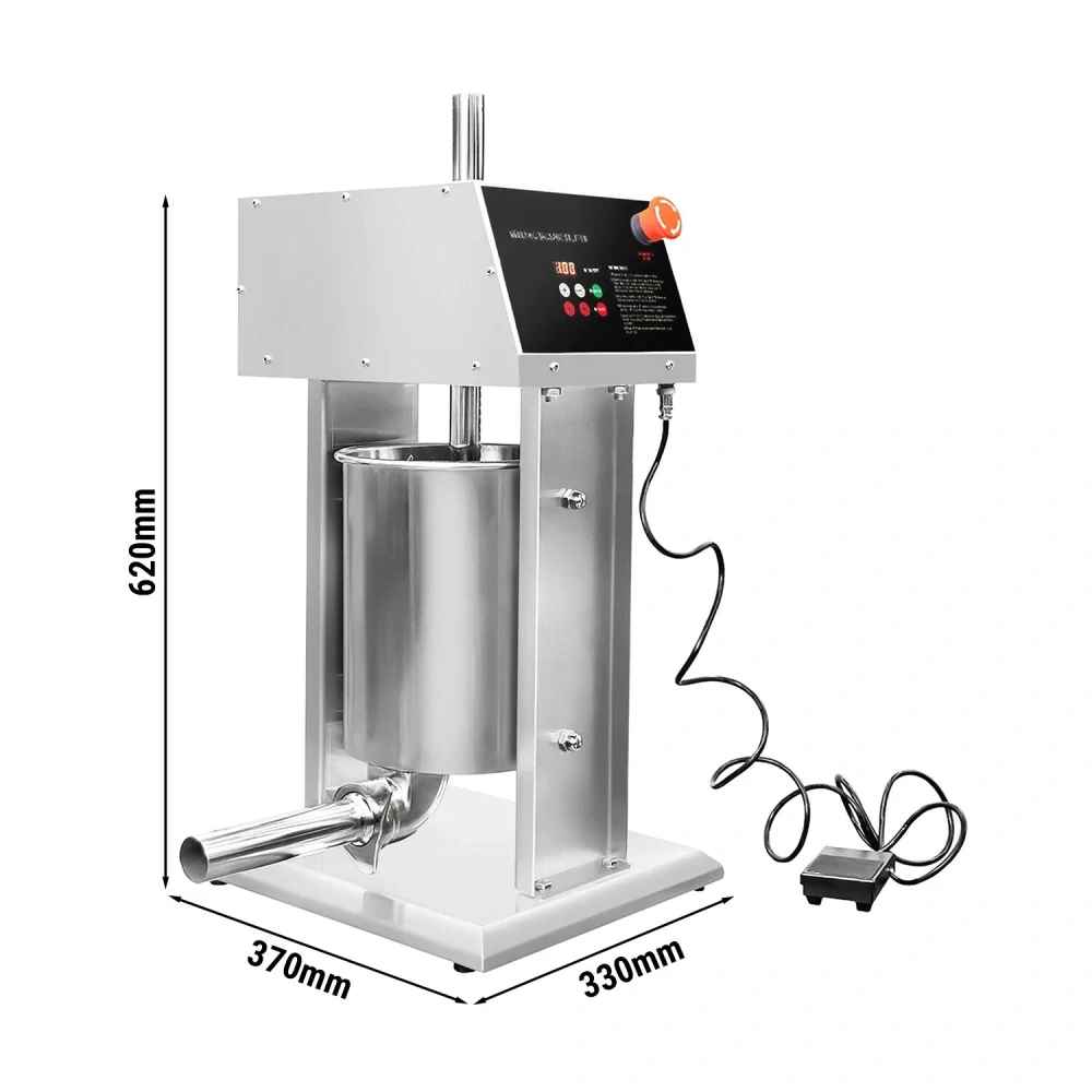 Elektrická plnička klobás & stroj na churros profesionální - 10 l - 90 W - nerezová ocel - stolní - včetně Nožního ovládání a 4 nástavců na plnění klobás a 3 nástavců na churros
