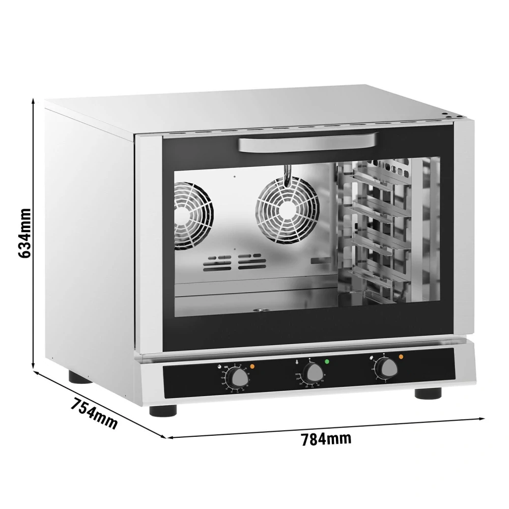 Elektrická Pekárenská horkovzdušná trouba s funkcí páry - Manuální - 4x GN 1/1 nebo EN 60x40 - vč. držáků plechů EN