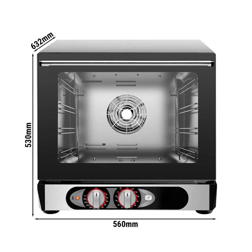 Elektrická Pekárenská horkovzdušná trouba s funkcí páry - Manuální - 4x EN 60x40 - vč. 4 plechy 450x340 mm & držáky plechů
