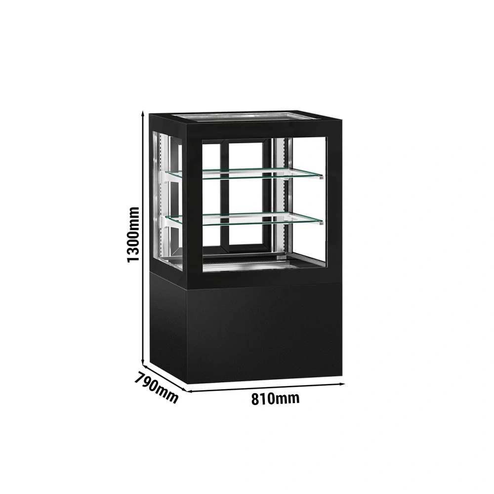 Cukrárenský pult Jakob - 370 l - 810 mm - 1 posuvné skleněné dveře - s 2 policemi - černá