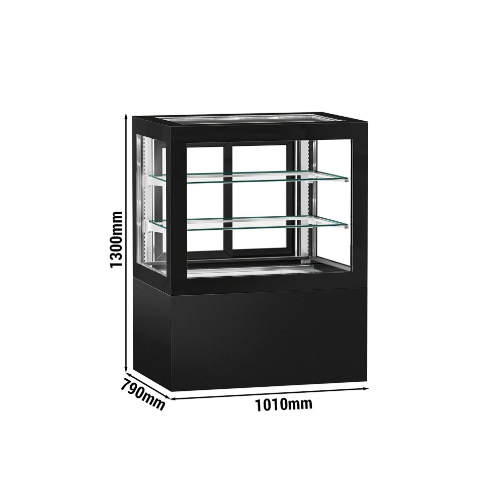 Cukrárenský pult Jakob - obslužná - pro dorty - 470 l - 1 010 mm - 1 posuvné skleněné dveře - s 2 policemi - černá