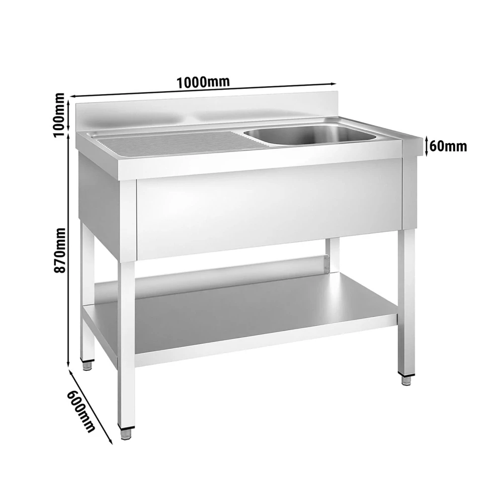 Dřezová skříňka PREMIUM - 1000x600 mm - se spodem - 1 dřez vpravo