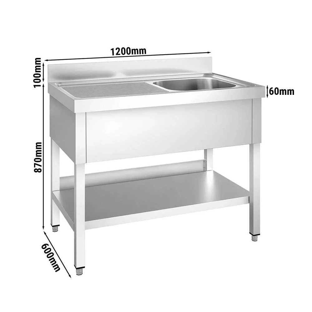 Dřezová skříňka PREMIUM - 1200x600 mm - se spodem - 1 dřez vpravo
