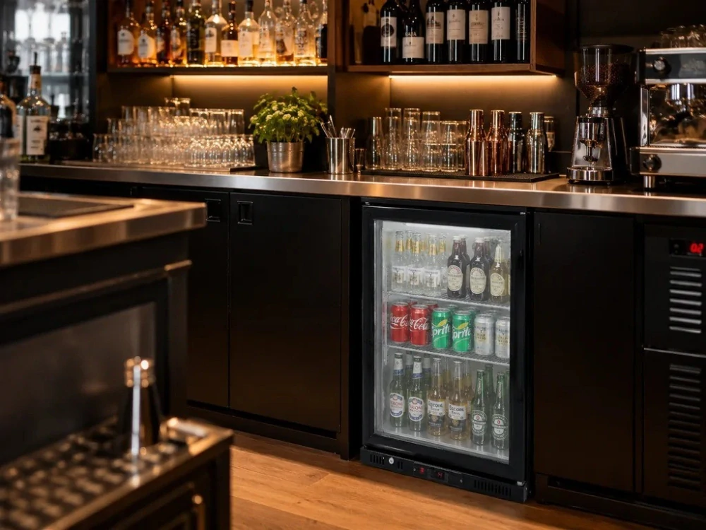 Barová lednice – 120 l, 1× skleněné dveře