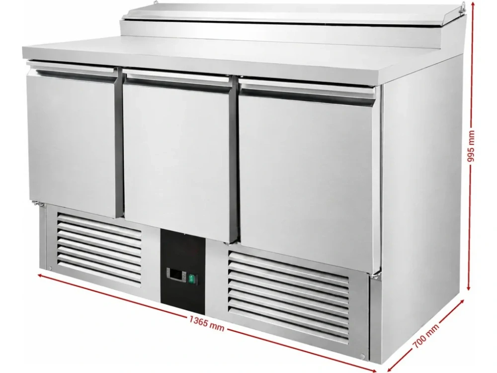 Saladeta / přípravný stůl se 3 dvířky a nerezovým krytem - pro 8x GN 1/6