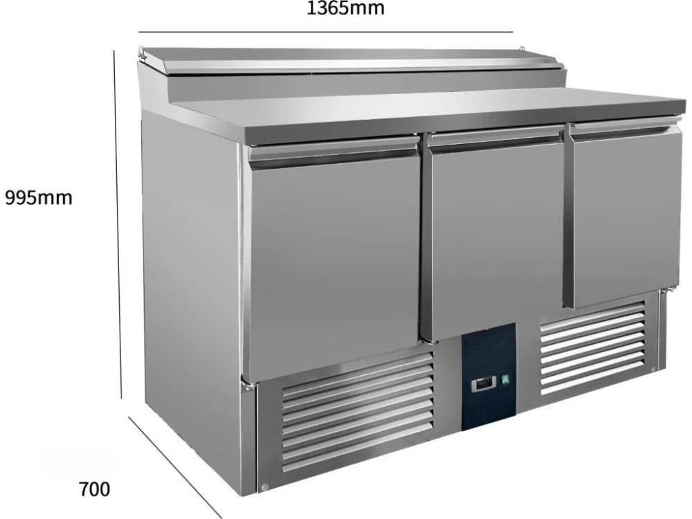 Salátový pult / přípravný stůl – 1,36 x 0,7 m – se 3 dvířky