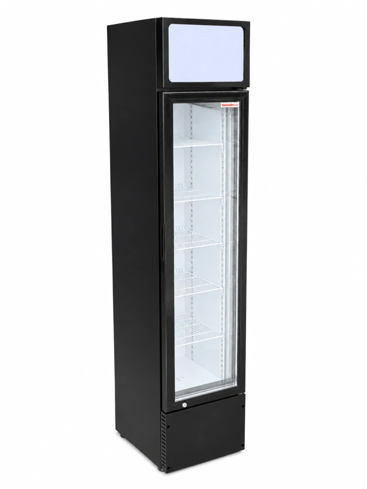 Prosklená chladicí lednice SLIM 160 l – úzká gastro lednice s LED osvětlením