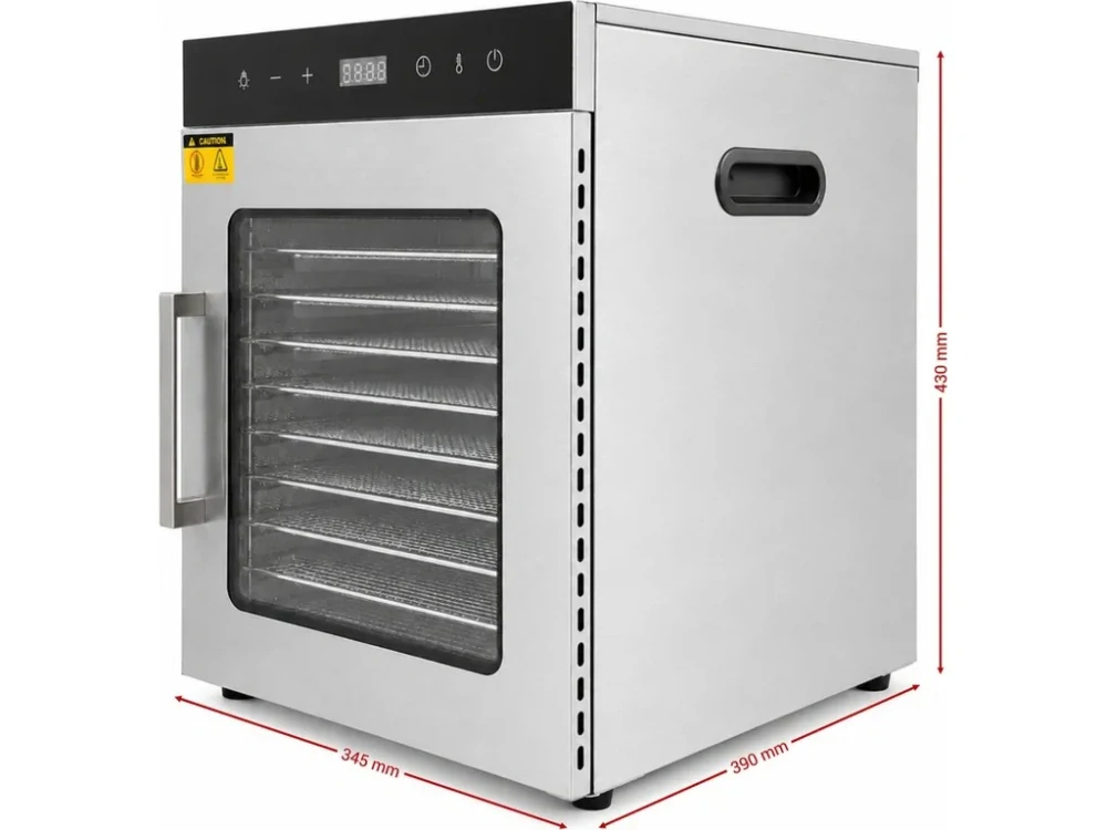 Sušička potravin s 10 nerezovými rošty – 800 W – 30 až 90 °C