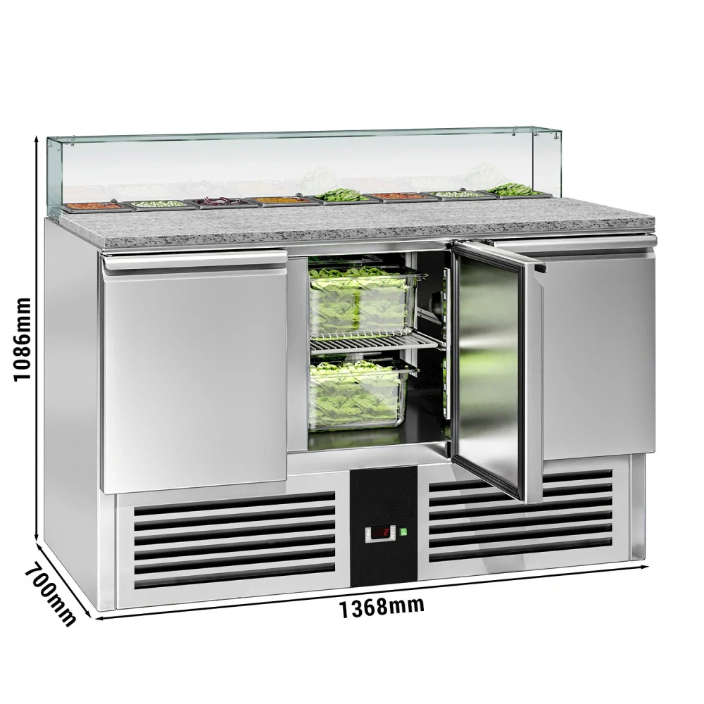 Saladeta PREMIUM - 1368 mm - 3 dveře - se skleněným nástavcem pro 8x GN 1/6