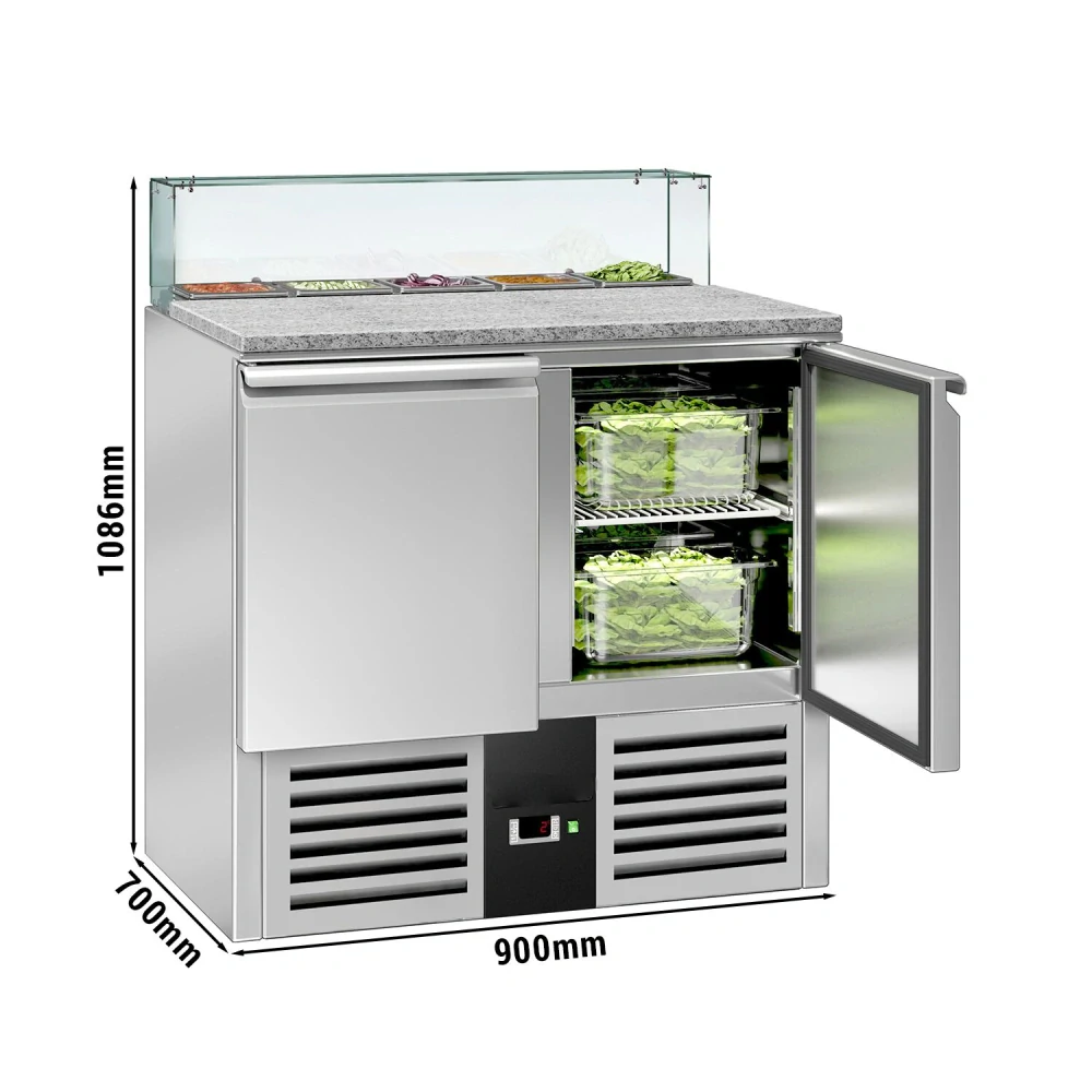 Saladeta PREMIUM - 900 mm - 2 dveře - se skleněným nástavcem pro 5x GN 1/6