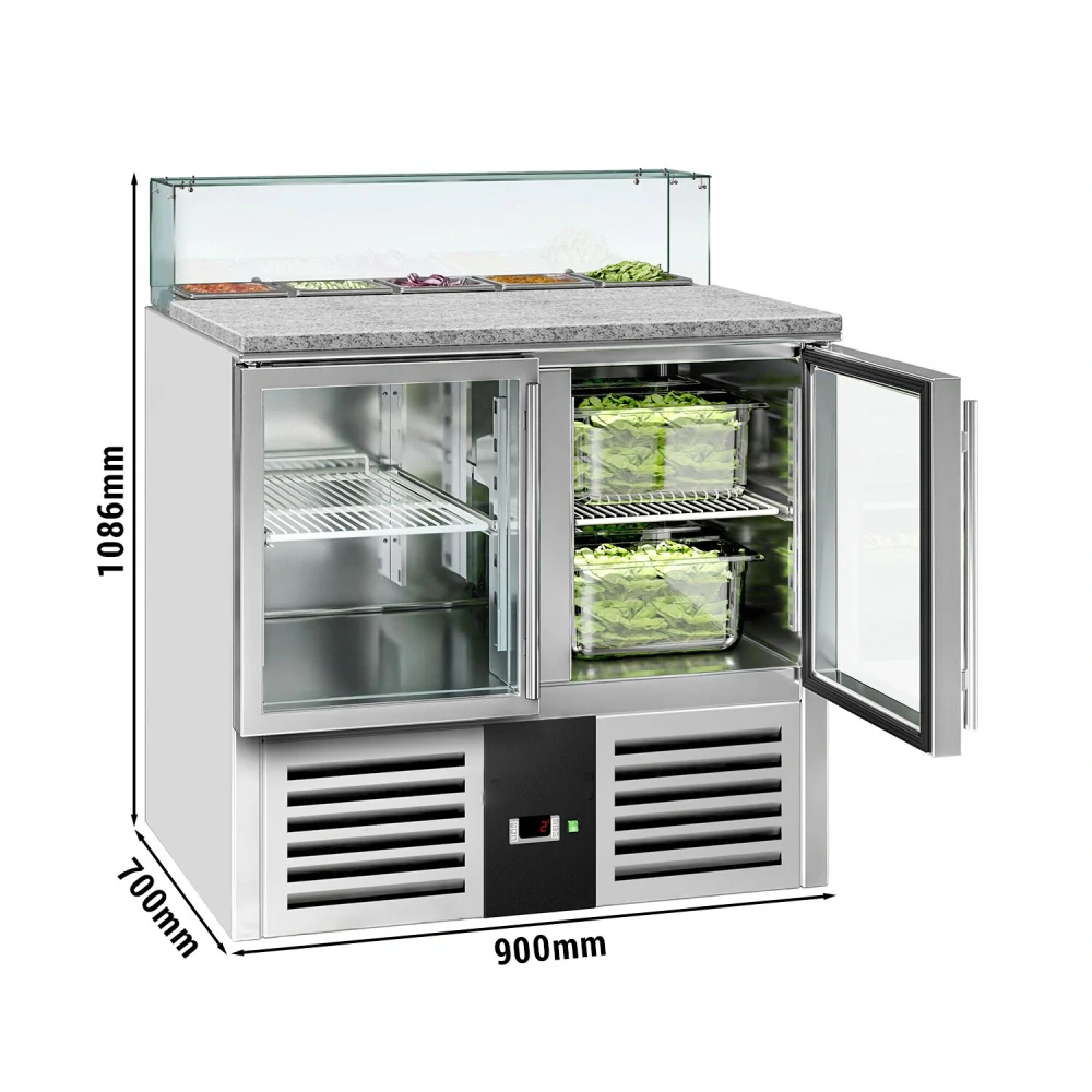 Saladeta PREMIUM - 900 mm - 2 skleněné dveře - Se skleněným nástavcem pro 5x GN 1/6