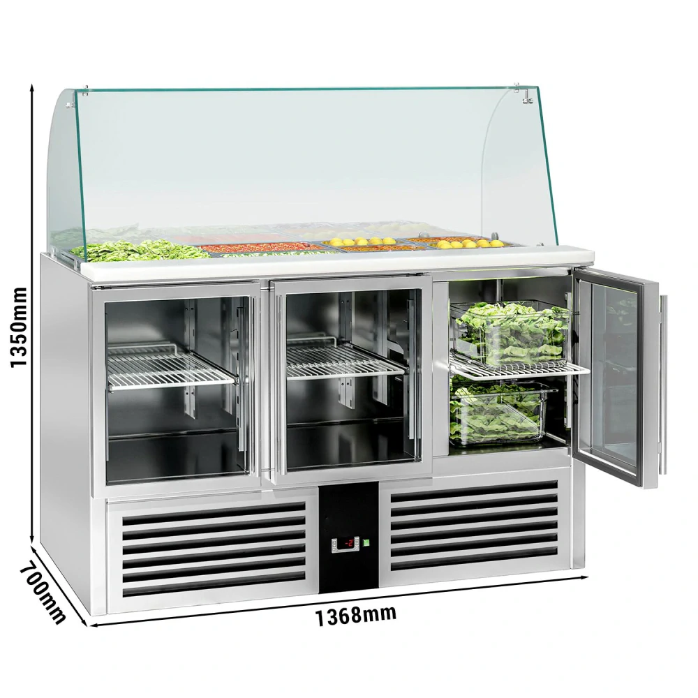 Saladeta PREMIUM - 1368 mm - 3 dveře - se skleněným nástavcem pro 4x GN 1/1