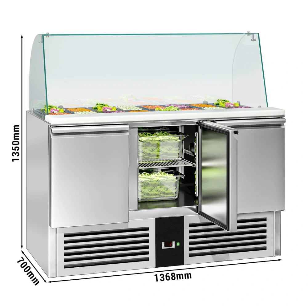 Saladeta PREMIUM - 1368 mm - 3 dveře - se skleněným nástavcem pro 4x GN 1/1 - pro CZ